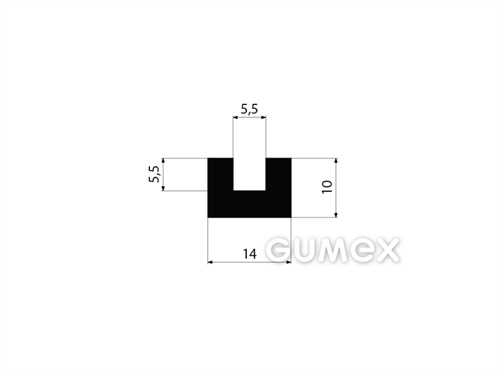 Gumový profil tvaru "U", 10x14/5,5mm, 70°ShA, EPDM,-40°C/+100°C, čierny